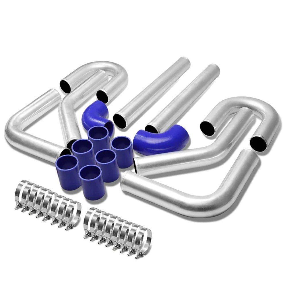 Universal 2.5″ Polish 8PC Front Mount Intercooler Pipe Straight/Elbow Hose+Clamp
