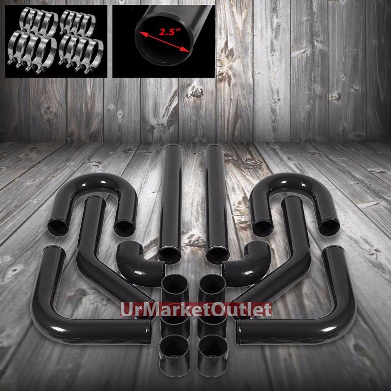Universal 2.50″ Black 8PC Front Mount Intercooler Pipe Straight/Elbow Hose+Clamp