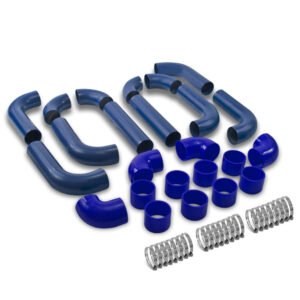 Universal 2.50″ Blue 12PC Front Mount Intercooler Piping Straight Hose+Clamp