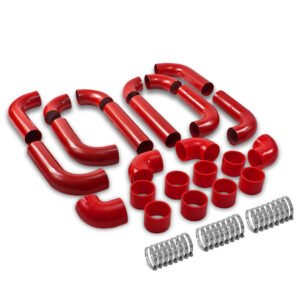 Universal 2.50″ Red 12PC Front Mount Intercooler Piping Straight Hose+Clamp
