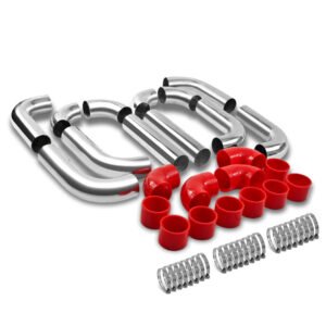 Universal 2.50″ Polish 12PC Front Mount Intercooler Piping Straight Hose+Clamp