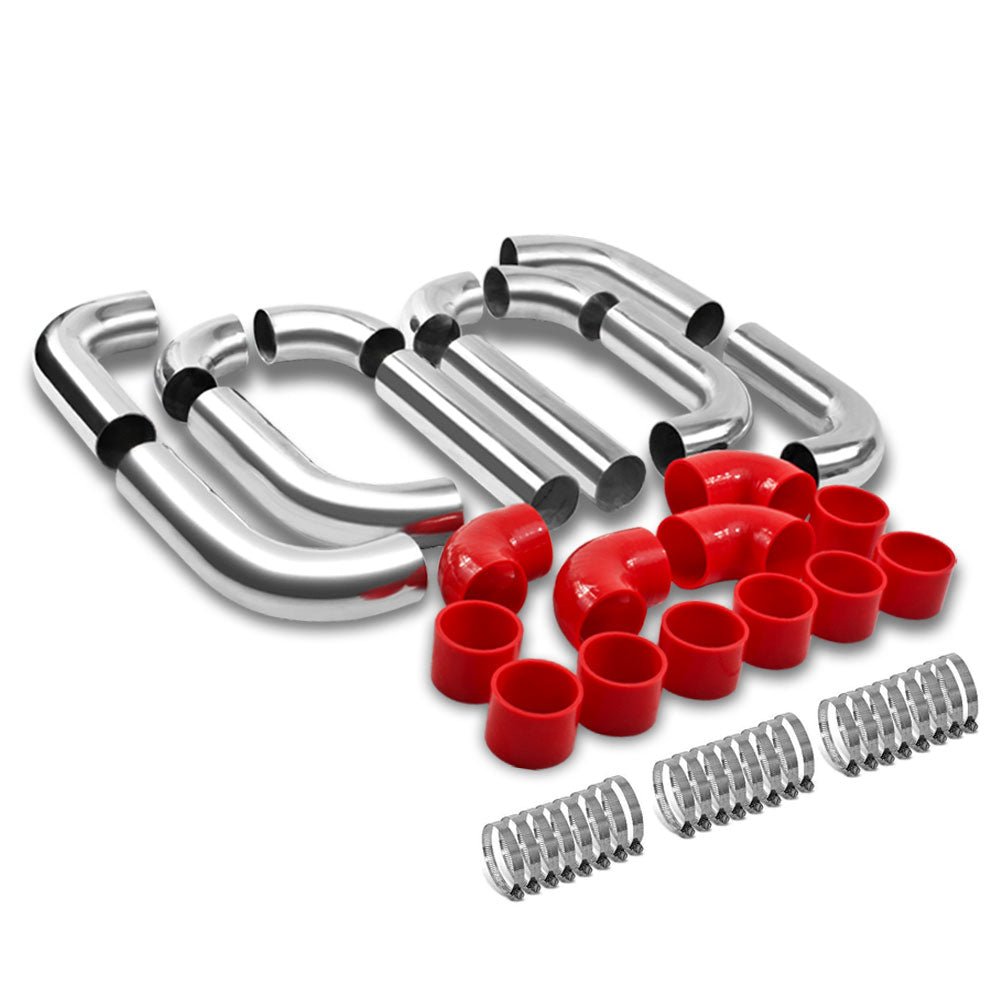 Universal 2.50″ Polish 12PC Front Mount Intercooler Piping Straight Hose+Clamp