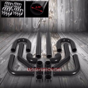 Universal 2.75″ Black 8PC F.Mount Intercooler Pipe Straight/Elbow Hose+Clamp