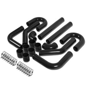 Universal 3″ Black 8PC Front Mount Intercooler Piping Straight/Elbow Hose+Clamp
