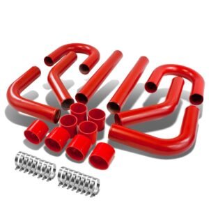 Universal 3.00″ Red 8PC Front Mount Intercooler Piping Straight Hose+Clamp