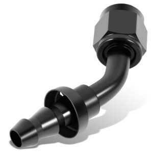 BFC Push-on Hose End to AN Female AN Fitting Adapter [45 Degree] [-4 to 1/4″ Barb] [Aluminum, Black]