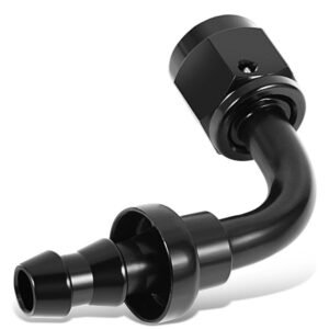 BFC Push-on Hose End to AN Female AN Fitting Adapter [90 Degree] [-4 to 1/4″ Barb] [Aluminum, Black]