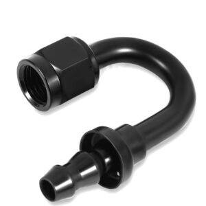 BFC Push-on Hose End to AN Female AN Fitting Adapter [180 Degree] [-4 to 1/4″ Barb] [Aluminum, Black]