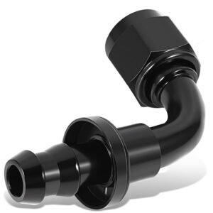 BFC Push-on Hose End to AN Female AN Fitting Adapter [90 Degree] [-6 to 3/8″ Barb] [Aluminum, Black]
