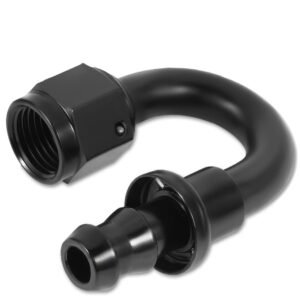 BFC Push-on Hose End to AN Female AN Fitting Adapter [180 Degree] [-6 to 3/8″ Barb] [Aluminum, Black]