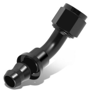 BFC Push-on Hose End to AN Female AN Fitting Adapter [45 Degree] [-8 to 1/2″ Barb] [Aluminum, Black]