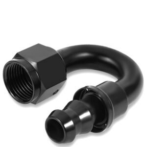 BFC Push-on Hose End to AN Female AN Fitting Adapter [180 Degree] [-8 to 1/2″ Barb] [Aluminum, Black]