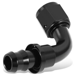 BFC Push-on Hose End to AN Female AN Fitting Adapter [90 Degree] [-10 to 5/8″ Barb] [Aluminum, Black]