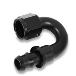 BFC Push-on Hose End to AN Female AN Fitting Adapter [180 Degree] [-10 to 5/8″ Barb] [Aluminum, Black]