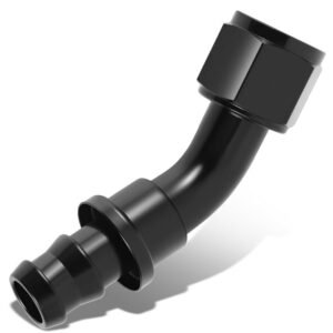 BFC Push-on Hose End to AN Female AN Fitting Adapter [45 Degree] [-12 to 3/4″ Barb] [Aluminum, Black]