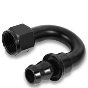 BFC Push-on Hose End to AN Female AN Fitting Adapter [180 Degree] [-12 to 3/4″ Barb] [Aluminum, Black]
