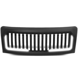 Black Matte Badgeless Vertical Slat Style Front Grille w/LED For 09-14 F-150