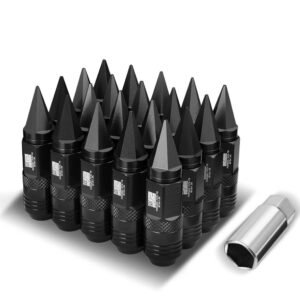 J2 20PCs Black Aluminum M12 x 1.25 Open / Closed End Spike Conical Seat Wheels Lug Nuts [21MM OD/81MM Tall]