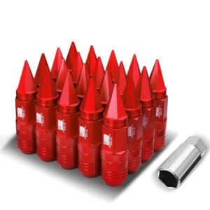 J2 20PCs Red Aluminum M12 x 1.25 Open / Closed End Spike Conical Seat Wheels Lug Nuts [21MM OD/81MM Tall]