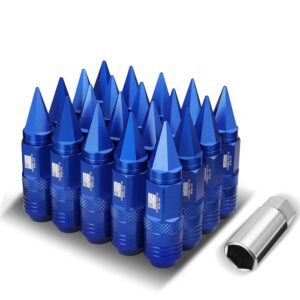 J2 20PCs Blue Aluminum M12 x 1.5 Open / Closed End Spike Conical Seat Wheels Lug Nuts [21MM OD/81MM Tall]