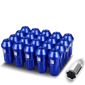 J2 20PCs Blue Aluminum M12 x 1.25 Closed End (Spline Drive Style) Conical Seat Wheels Lug Nuts [24MM OD/50MM Tall]