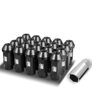 J2 20PCs Black Aluminum M12 x 1.25 Closed End (Knurled Top) Conical Seat Wheels Lug Nuts [24MM OD/50MM Tall]