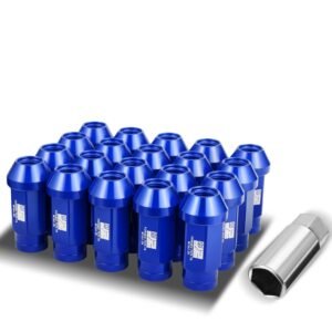 J2 20PCs Blue Aluminum M12 x 1.25 Closed End (Knurled Top) Conical Seat Wheels Lug Nuts [24MM OD/50MM Tall]