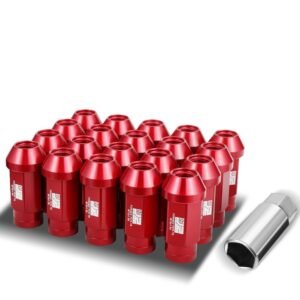 J2 20PCs Red Aluminum M12 x 1.5 Closed End (Knurled Top) Conical Seat Wheels Lug Nuts [24MM OD/50MM Tall]