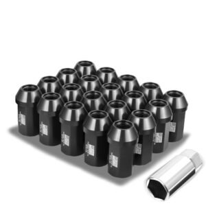 J2 20PCs Black Aluminum M12 x 1.25 Closed End Conical Seat Wheels Lug Nuts [25MM OD/42MM Tall]