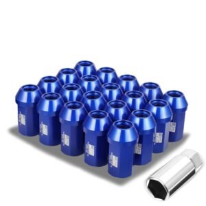 J2 20PCs Blue Aluminum M12 x 1.25 Closed End Conical Seat Wheels Lug Nuts [25MM OD/42MM Tall]