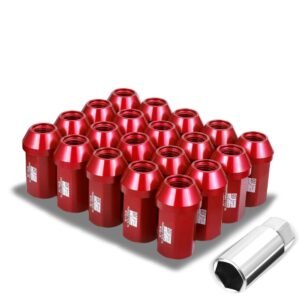 J2 20PCs Red Aluminum M12 x 1.25 Closed End Conical Seat Wheels Lug Nuts [25MM OD/42MM Tall]