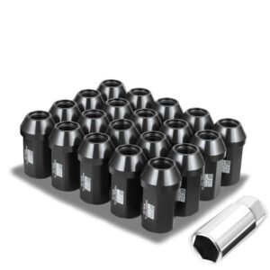 J2 20PCs Black Aluminum M12 x 1.5 Closed End Conical Seat Wheels Lug Nuts [25MM OD/42MM Tall]