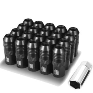 J2 20PCs Black Aluminum M12 x 1.25 Open End Conical Seat Wheels Lug Nuts [21MM OD/50MM Tall]