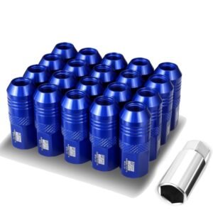 J2 20PCs Blue Aluminum M12 x 1.5 Open End Conical Seat Wheels Lug Nuts [21MM OD/50MM Tall]