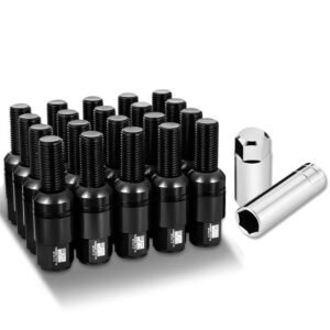 J2 20PCs Black Aluminum M14 x 1.5 Closed End Ball Seat Wheels Lug Nuts [23MM OD/76mm Tall]