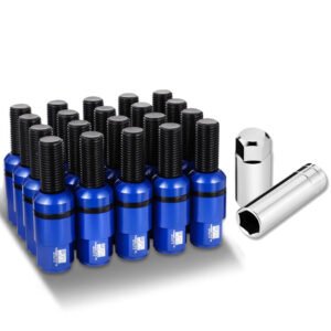J2 20PCs Blue Aluminum M14 x 1.5 Closed End Ball Seat Wheels Lug Nuts [23MM OD/76mm Tall]