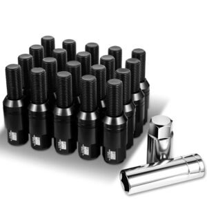 J2 20PCs Black Aluminum M14 x 1.5 Closed End Conical Seat Wheels Lug Nuts [23MM OD/76mm Tall]