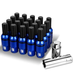 J2 20PCs Blue Aluminum M14 x 1.5 Closed End Conical Seat Wheels Lug Nuts [23MM OD/76mm Tall]