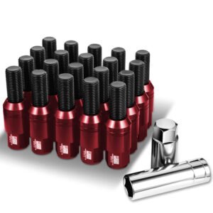 J2 20PCs Red Aluminum M14 x 1.5 Closed End Conical Seat Wheels Lug Nuts [23MM OD/76mm Tall]
