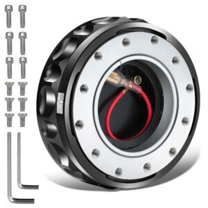 J2 Black 6-Hole Low Profile Twist Lock Steering Wheel Quick Release Adapter [22mm Height, 3.74″ Diameter]