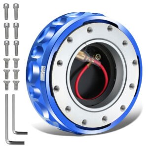 J2 Blue 6-Hole Low Profile Twist Lock Steering Wheel Quick Release Adapter [22mm Height, 3.74″ Diameter]