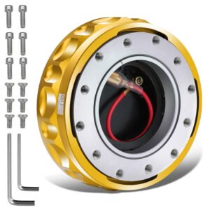 J2 Gold 6-Hole Low Profile Twist Lock Steering Wheel Quick Release Adapter [22mm Height, 3.74″ Diameter]