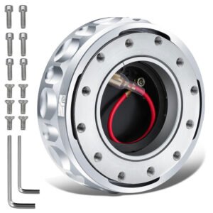 J2 Silver 6-Hole Low Profile Twist Lock Steering Wheel Quick Release Adapter [22mm Height, 3.74″ Diameter]