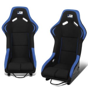 J2 Engineering J2-RS-001-BL Fixed Position Bucket Racing Seat w/Slider (Black/Blue)