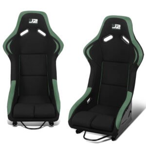 J2 Engineering J2-RS-001-GN Fixed Position Bucket Racing Seat w/Slider (Black/Green)
