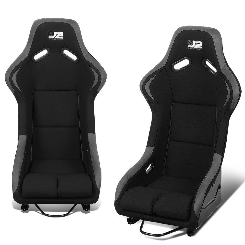 J2 Engineering J2-RS-001-GY Fixed Position Bucket Racing Seat w/Slider (Black/Grey)