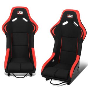 J2 Engineering J2-RS-001-RD Fixed Position Bucket Racing Seat w/Slider (Black/Red)