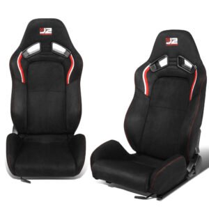 J2 Engineering J2-RS-003-BK Reclineable Racing Seat w/Slider (Black/Red/White)