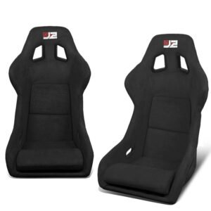 J2 Engineering J2-RS-004-BK (Large) Fixed Position Bucket Racing Seat w/Slider (Black)