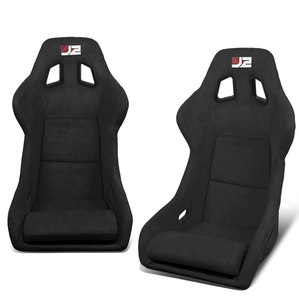 J2 Engineering J2-RS-004-BK (Large) Fixed Position Bucket Racing Seat w/Slider (Black)